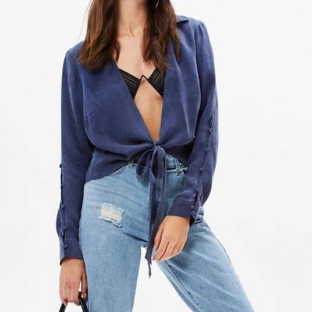 NWOT Somedays Lovin - Downtown Tie Front Shirt in Midnight Navy